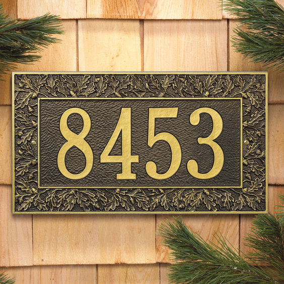 Oakleaf 1-Line Wall Address Plaque, Bronze and Gold, Yes