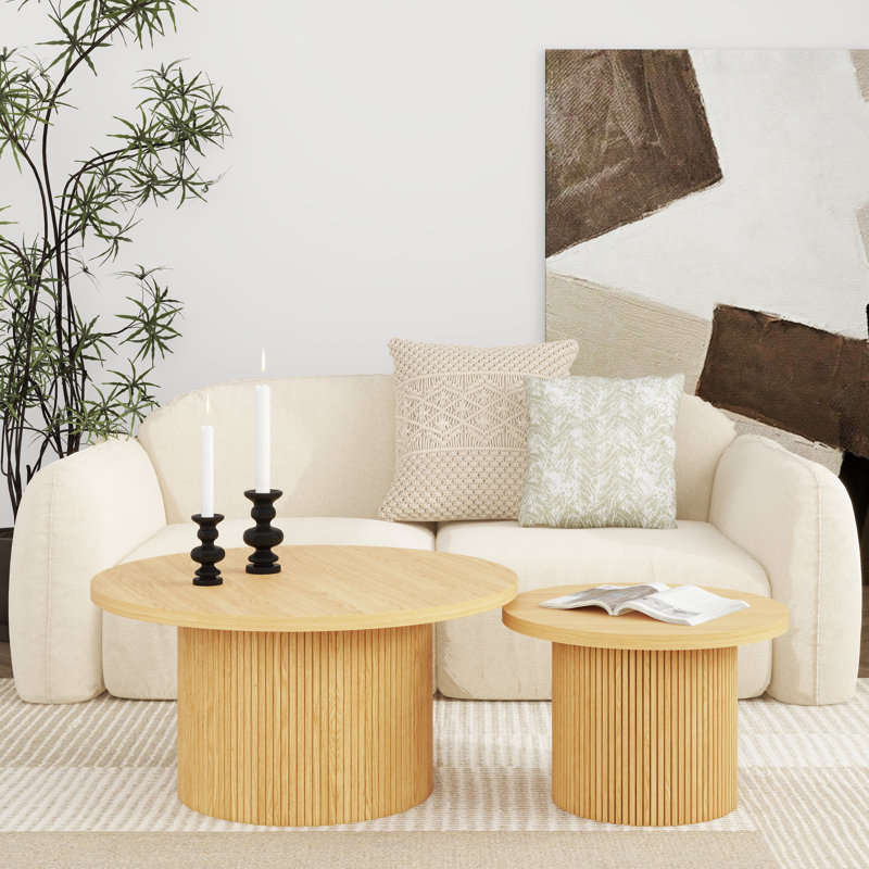 Solid Coffee Table Side Table Set, Natural
