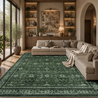 Washable Vintage Distressed Area Rug, Non-Slip & Soft Low Pile Carpet