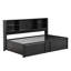 Lit de jour simple en métal avec lit gigogne, tablettes de rangement, rangement dynamique noir, ports, cadre de lit éblouissant