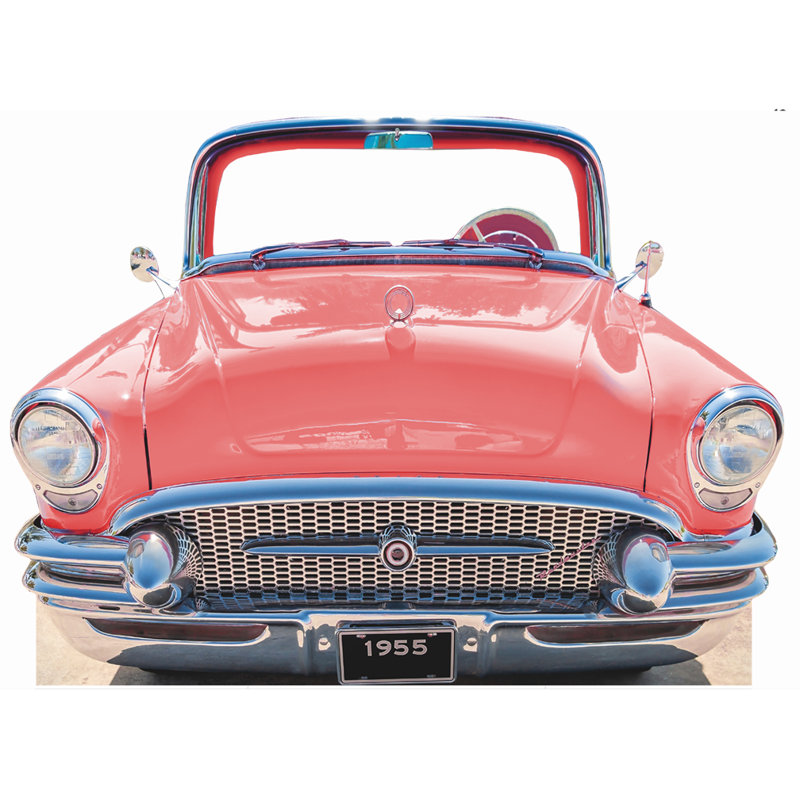 Voiture classique bleue 1955 debout en carton, Rose