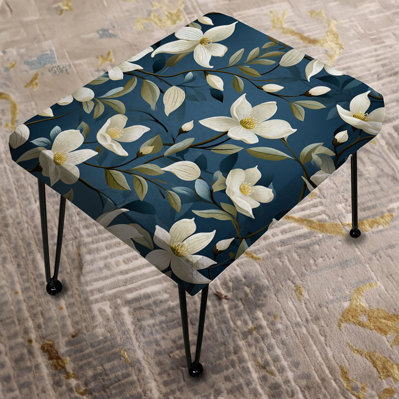 Veines de fleurs blanches et bleues - Repose-pieds rectangulaire floral