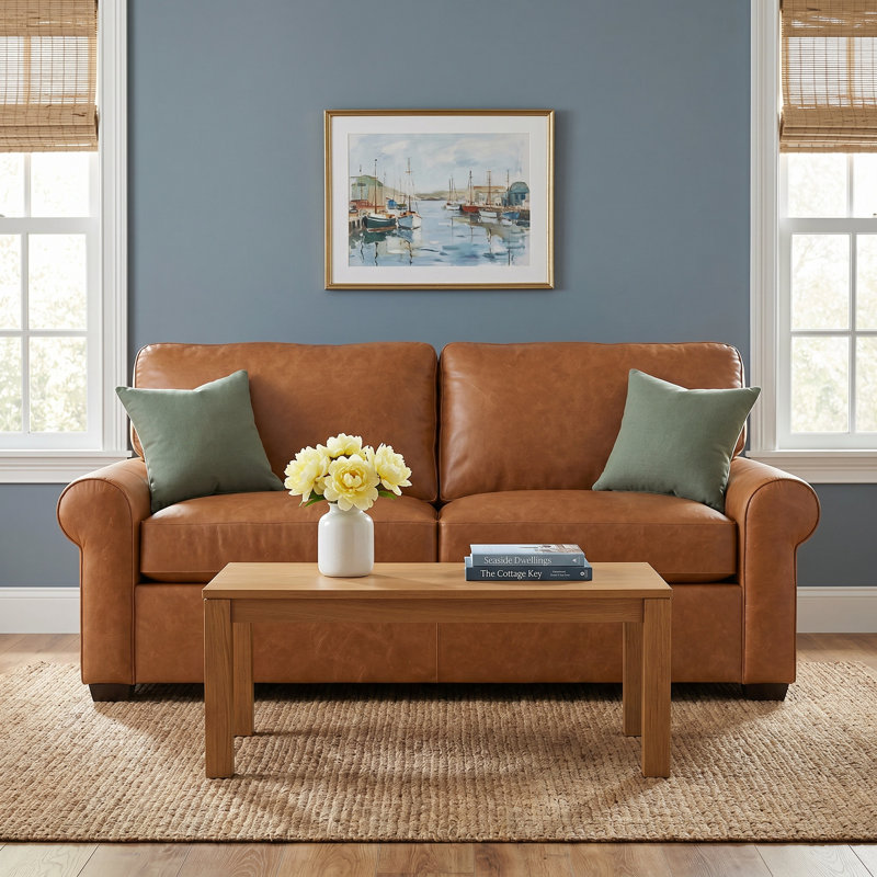 Porter 84" Genuine Leather Sofa, Matador Deep Sea Pebbled Top Grain Leather