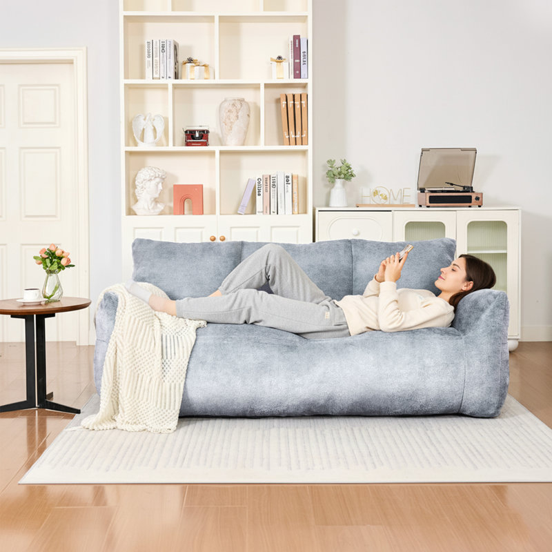 Faux Fur Fabric Casual Sofa For Two People, Filled With High-Density Foam, Soft, Ergonomic Design Comfortable, Practical With Side Pockets