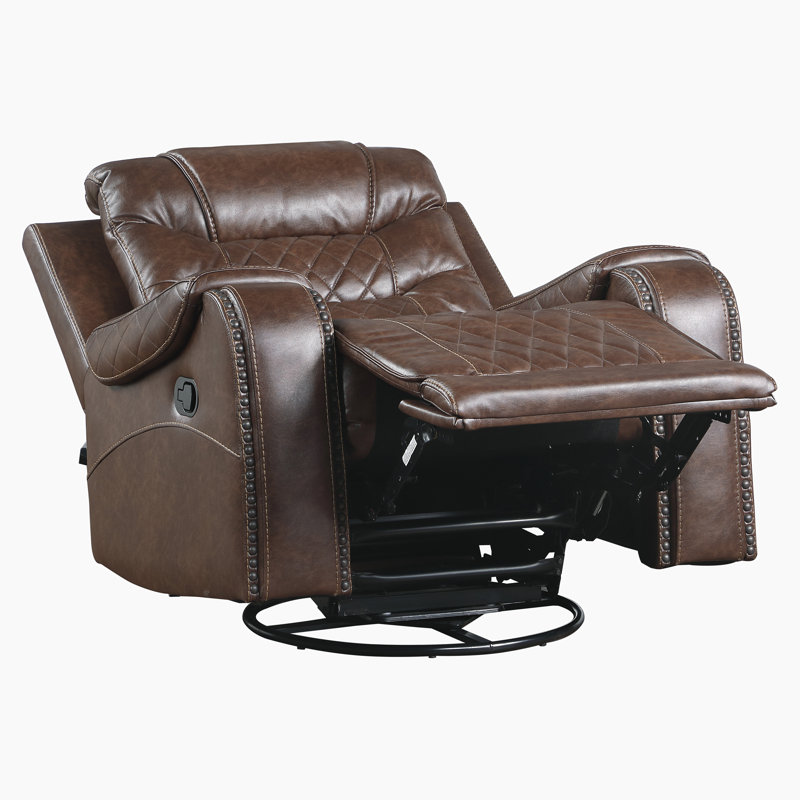 Fauteuil inclinable manuel pivotant en similicuir de 40 po Denby avec mouvement pivotant à 360 degrés, garniture cloutée sophistiquée