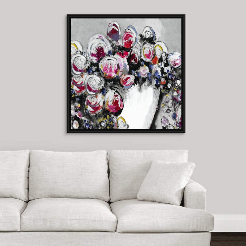 « floral boutique iv », peinture sur toile, H 37,7 po x l 37,7 po x P 1,75 po, Cadre flottant noir