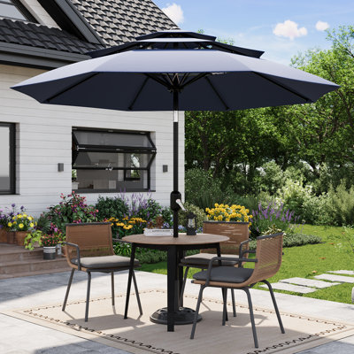 Parasol de patio ventilé à 3 niveaux 10 pi - Protection solaire extérieure - Manivelle et inclinaison faciles, 8 nervures robustes, parasol de table de marché pour jardin, piscine, terrasse, cour