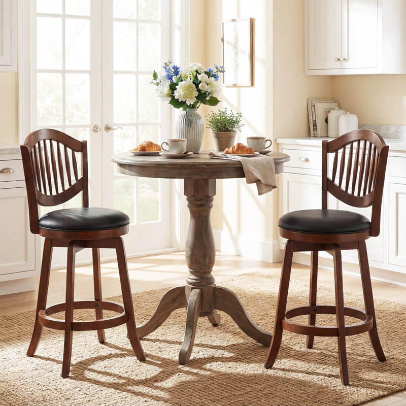 Swivel Bar Stools Set of 4, 25” Counter Height Barstools with Backrest & Wood Frame Expresso and Black, 25