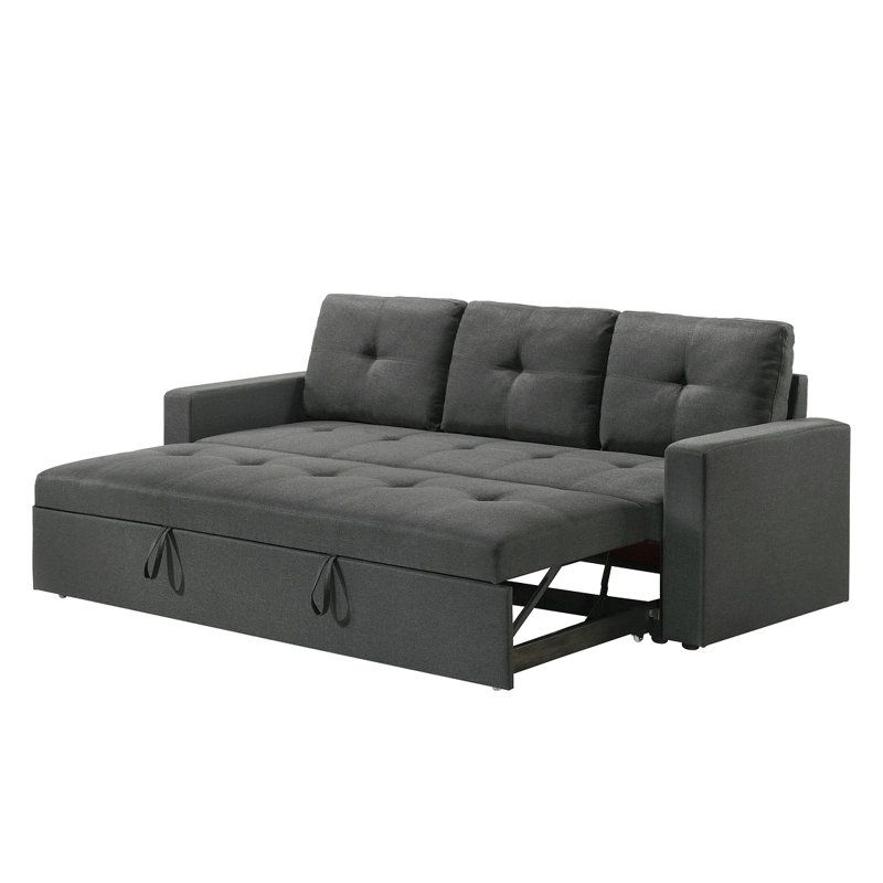Bergamo 83.5"W Dark Gray Fabric Sleeper Sofa With Tufted Cushions
