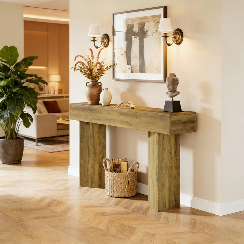Table d'appoint rustique, console compacte, canapé