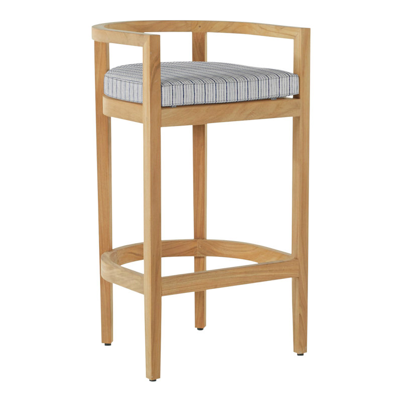 Santa Barbara Patio Bar Stool with Cushion, Welt, Verona Mist, Oyster Teak