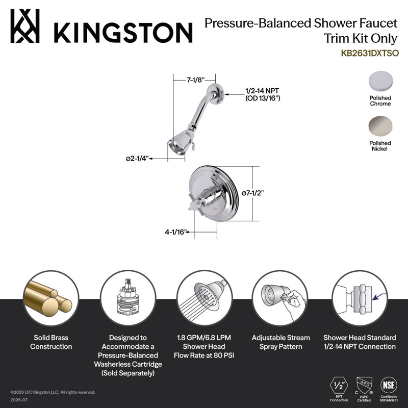 Robinet de douche à contrôle de température, Chrome poli