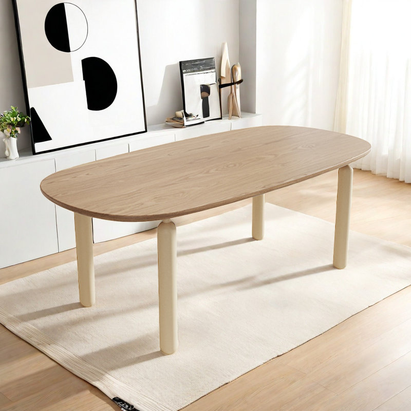 Layn Ash Oval Solid Wood Top Metal Base Dining Table, 29.5"H x 55.1"L x 27.5"W
