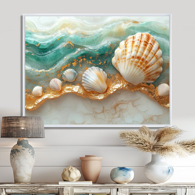 Coquillage et sable émeraude I - art mural bord de mer