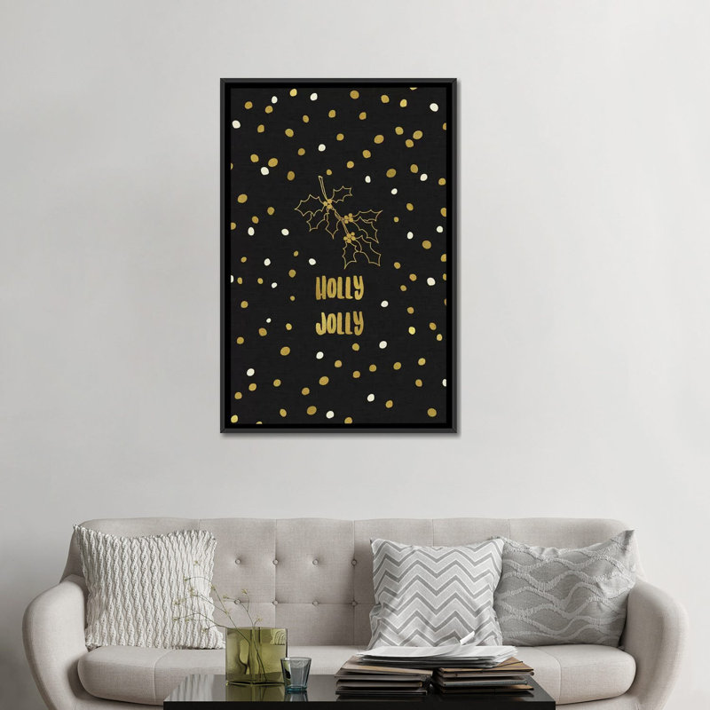 « holly jolly », art textuel sur toile, H 26 po x l 18 po x P 1,5 po, Toile avec cadre noir, Pas de tapis