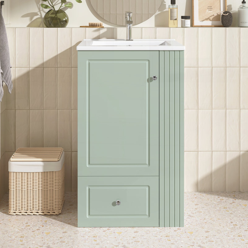 Meuble-lavabo autoportant de 20 po avec lavabo en céramique, Vert