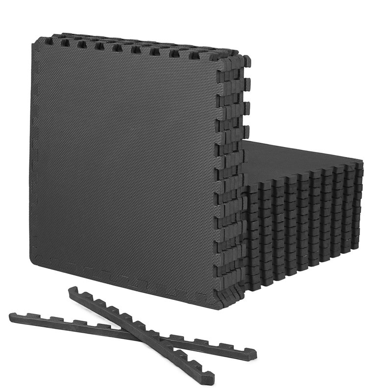 CAP Interlocking Exercise Foam Mats, 72 SQ.FT Diamond, TATAMI, T-Pattern 3/4-Inch Thickness Tiles, Black-T Pattern