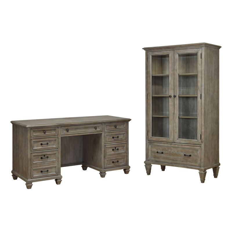 Credenza With Door Bookcase, Dovetail Gray, 2 Pieces: Desk, Bookcase