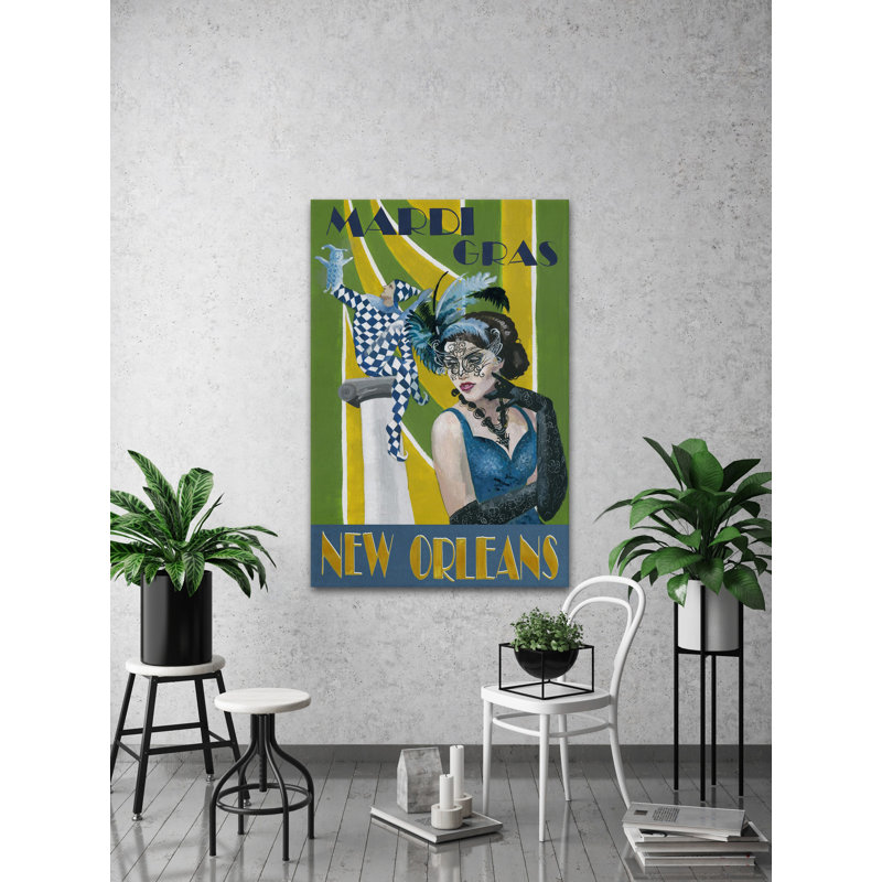 «Mask Mardi Gras» - Reproduction de publicité sur toile tendue, H 30 po x l 20 po x P 1,5 po