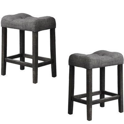 De 2 tabourets de salle à manger à hauteur de comptoir transitionnels gris anthracite avec repose-pieds et siège rembourrés, revêtement en mélange de lin, structure en bois d'ingénierie, tissu de cuisine facile à installer, pour plus de stabilité