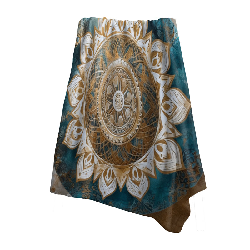 Teal And Gold Mandala II - Boho Mandala Throw Blanket