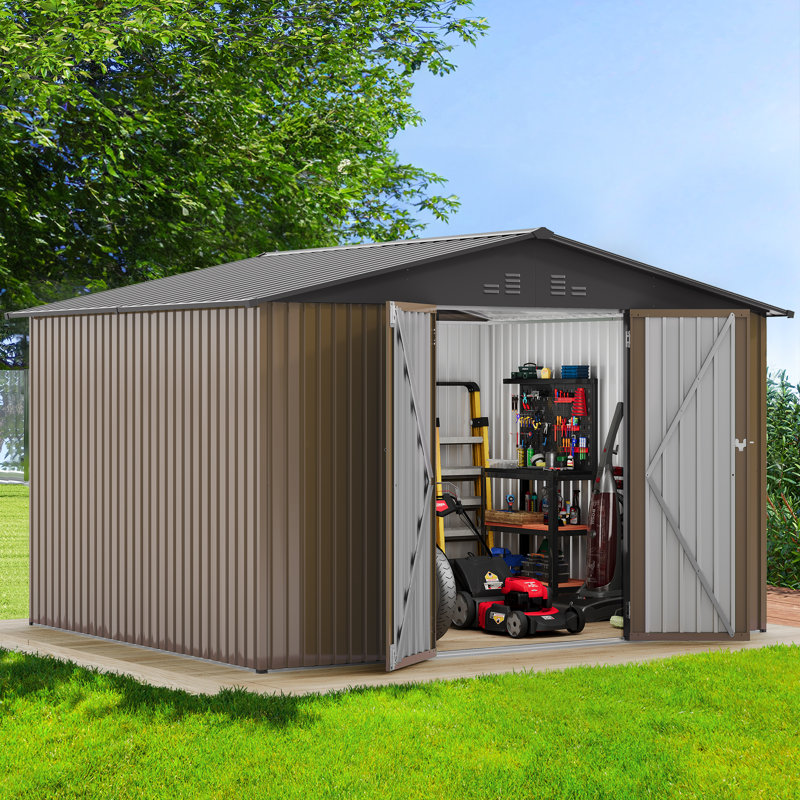 10 ft. W x 8 ft. D Metal Storage Shed, Brown