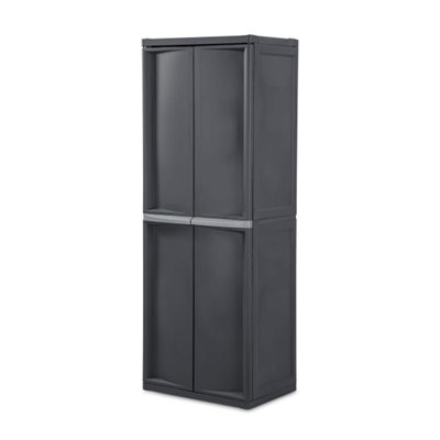 Storage Cabinet, Plastic Closet Organizer, 4 Adjustable Shelves, Gray