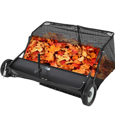 Balai de pelouse 50 po, 50 po Grand ramasseur de feuilles et d'herbes en trémie, balai de jardin robuste avec hauteur de balayage réglable pour la cour, la pelouse et la ferme