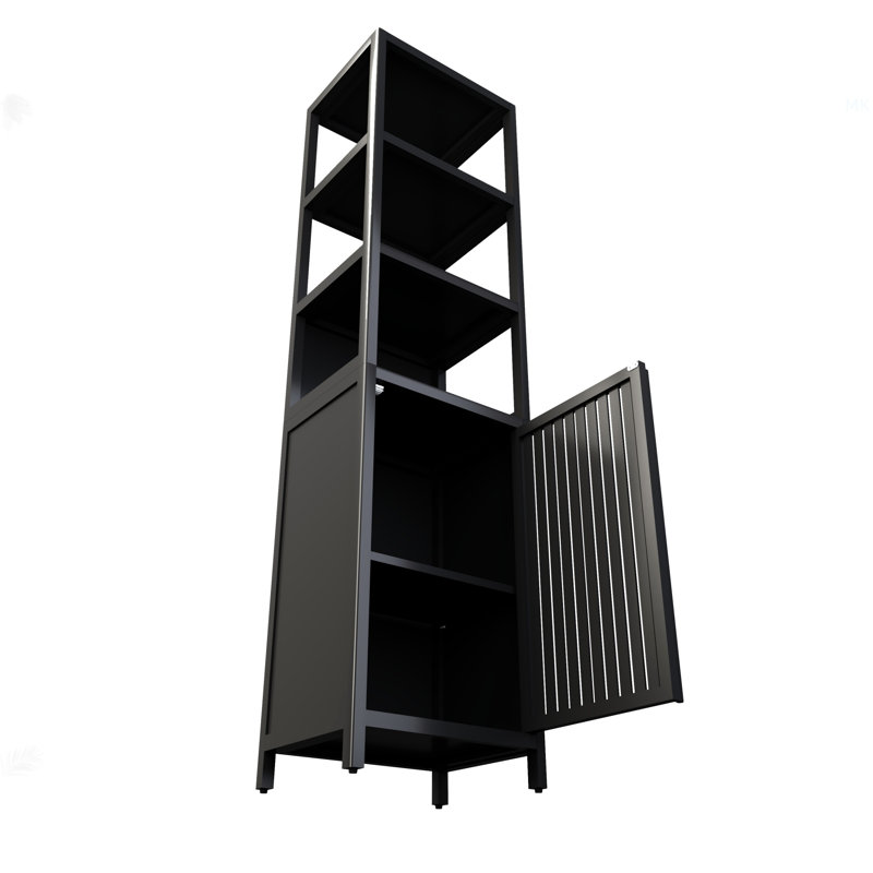 BLACK  Storage Tall Slim Cabinet With Shutter Door And 3 Tier Shelves, Freestanding Linen Tower Cabinet For Living Room, Kitchen, Bathroom Organizer, Natural Bamboo