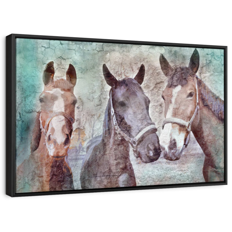 «Three Horses Neigh», reproduction sur toile, H 29 po x l 43 po