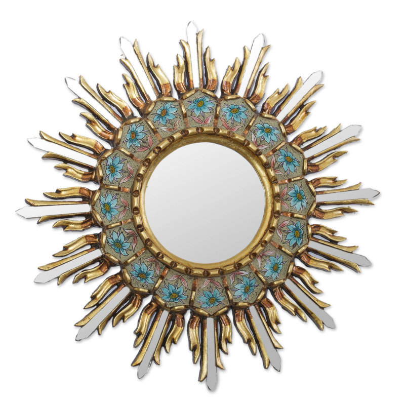 NOVICA Handmade Sunny Bronze Reverse-Painted Glass Wall Mirror