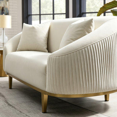 Ivory Velvet Loveseat Sofa with Wood & Metal Frame