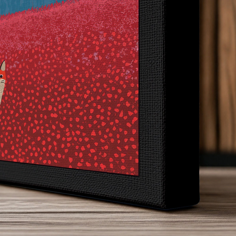 Fox Beneath the Tree Boho - Wrapped Canvas, 36x24 - 91.4 x 61.0 cm, Black Border