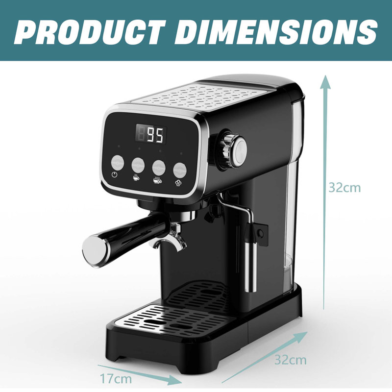 20 Bar Slim Vertical Espresso Machine With Milk Frother, 43 oz Tank, Built-in Cup Warmer, Screen Button, Compact Design, Black