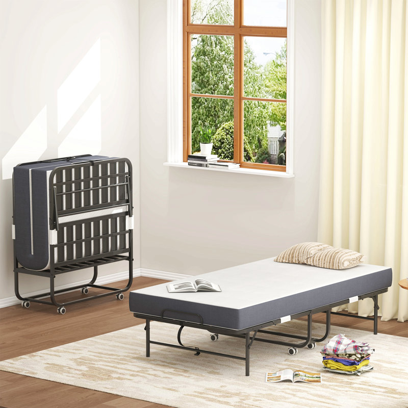 Lit pliant extra long de 75 po x 38 po pour les personnes de grande taille, lit d'invité robuste avec capacité de 450 lb avec matelas en mousse à mémoire de forme, lit simple portable peu encombrant