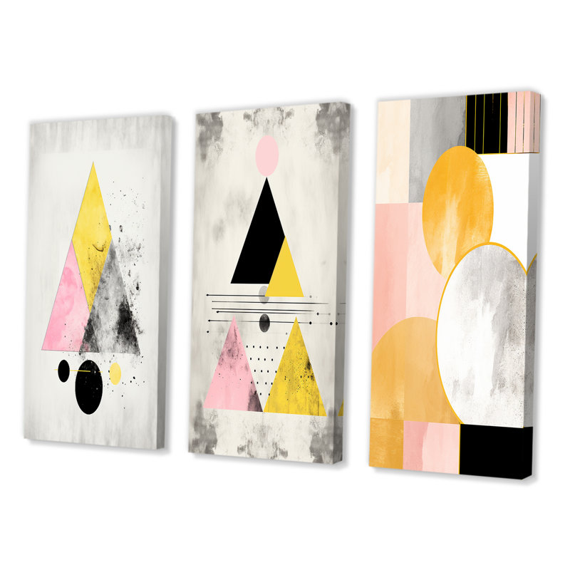 «Transcendence Retro Triangular Minimal IV», 3 pièces sur toile, H 20 po x l 36 po, Toile tendue