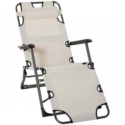 Outsunny Folding Chaise Lounge Chair For Outside, 2-In-1 Tanning Chair With Pillow & Pocket, Adjustable Pool Chair