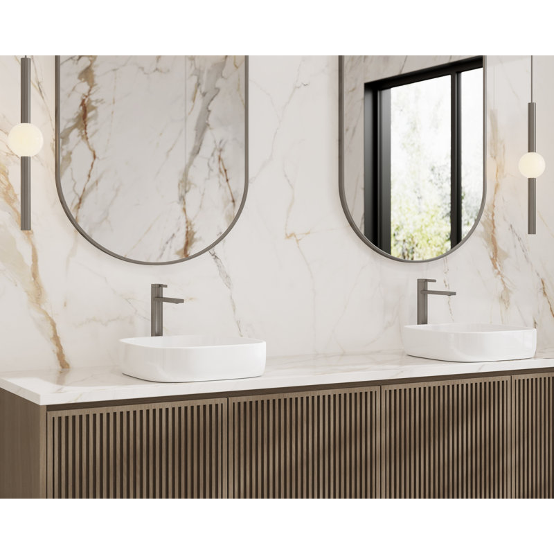 Tinian 12" H Vessel Sink Faucet with Pop-Up Drain, Single-Hole Single-Handle Modern Bathroom Faucet, Gun Metal