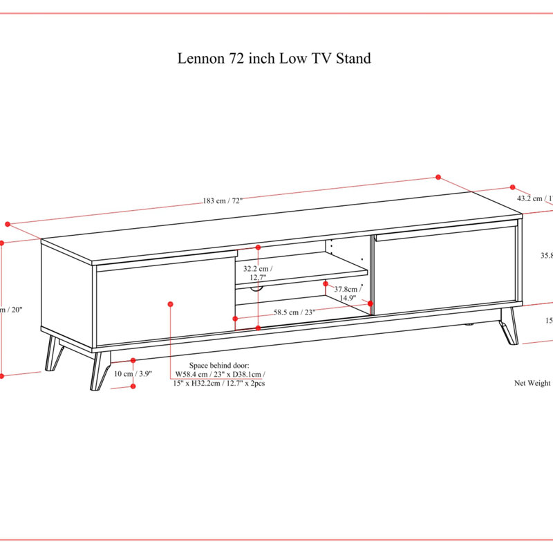 Lennon 72 Inch Low TV Stand, Walnut