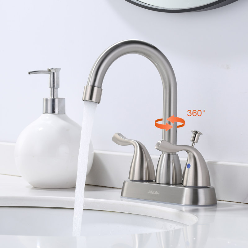 Centerset 2-handle Bathroom Faucet with Drain Assembly, Brushed Nickel