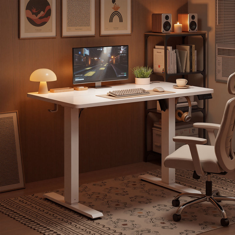 Adjustable Steel Computer Desk, White, 120 cm H x 100 cm W x 60 cm D, White