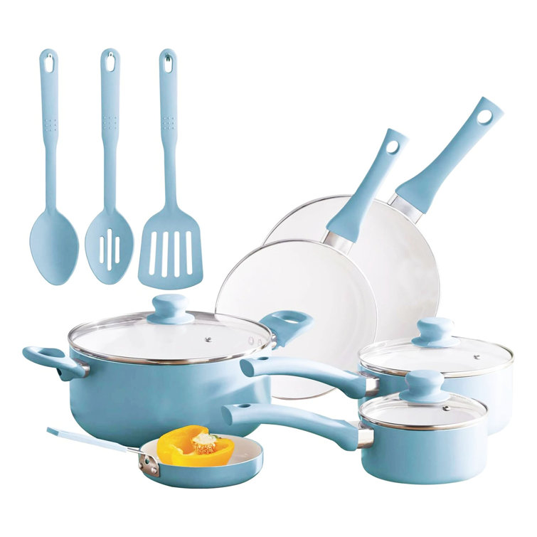 Mainstays Ceramic Nonstick Aluminum 12 Pieces Cookware SET Blue linen