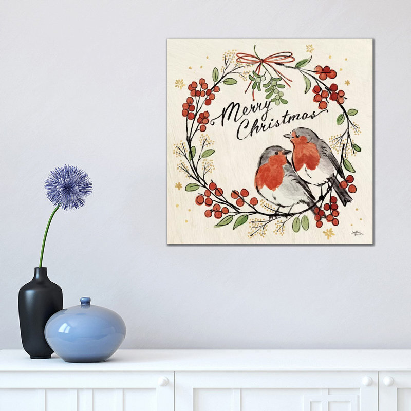 Christmas Lovebirds V 1 Piece Wrapped Canvas Wall Art, 45.72 cm H x 45.72 cm W x 3.175 cm D