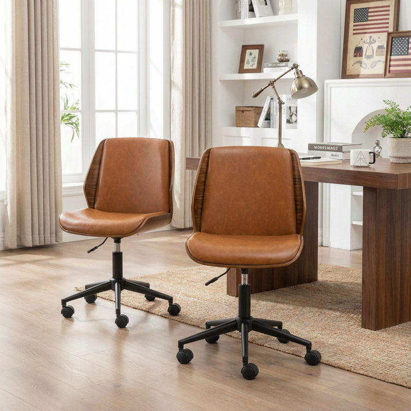 Chaise de bureau rembourrée en similicuir Bryonie, Brun