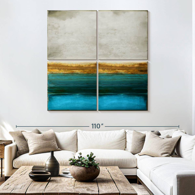 Or sur turquoise, H 74 po x l 74 po
