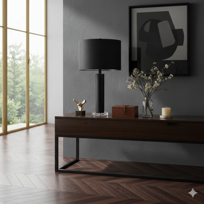 Lighting, H 28 po, lampe de table, métal noir, abat-jour noir, contemporain
