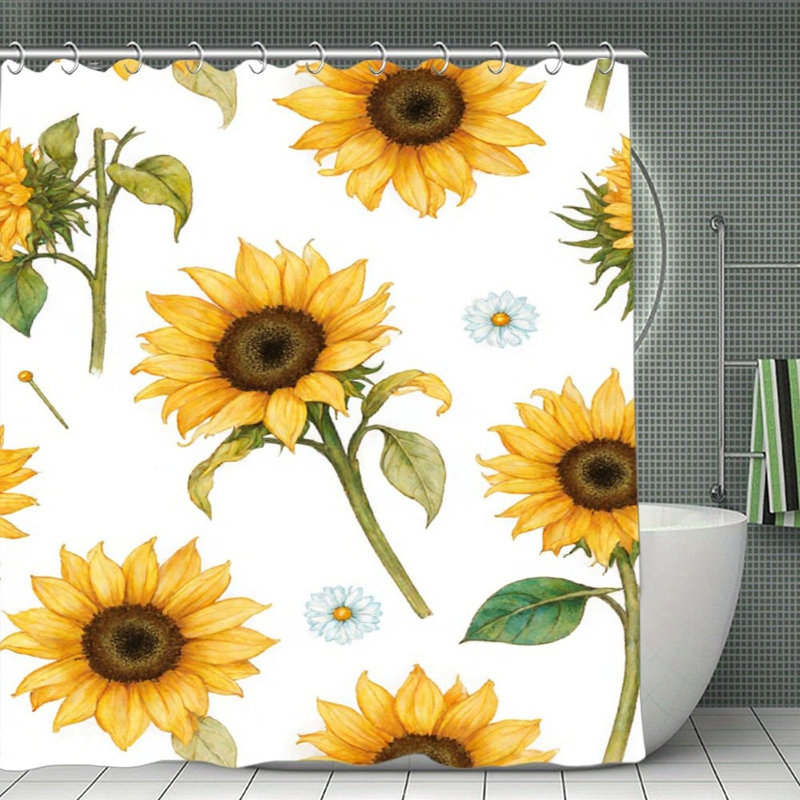 Rideaux de douche Bright Sunflower Garden pour salle de bain, 71 × 71, Motif floral jaune / blanc