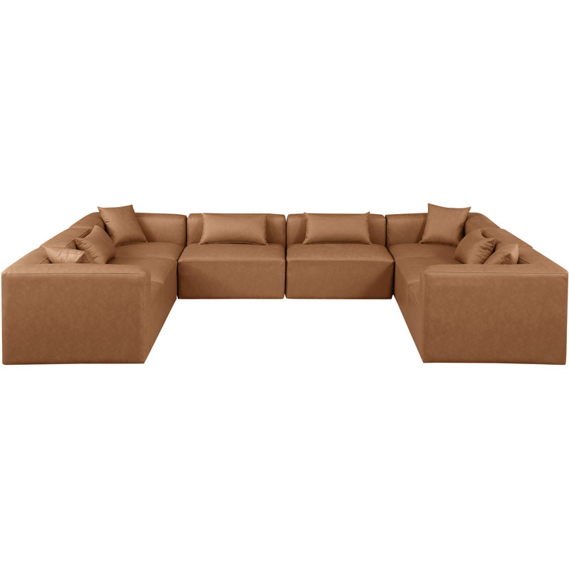 Ivion Upholstered U-Shaped Sectional Reversible, Brown Vegan Leather