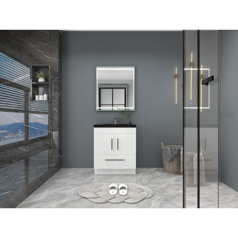 Ensemble de meuble-lavabo simple 30 po Camoni, Blanc ultrabrillant, Noir mat