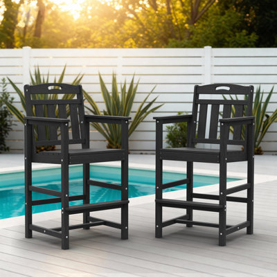 Patio Bar Stools Set Of 2 HDPE Tall Adirondack Chair Backrest Armrests & Footrests by Dovecove